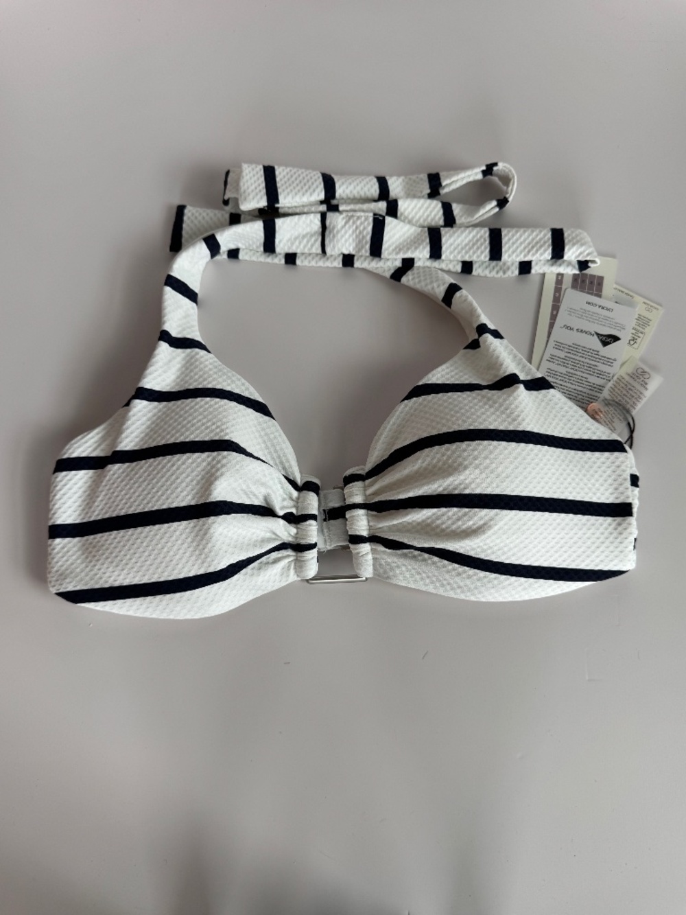 CALIA Textured Stripe Halter Bikini Top White Navy Women's Small NWT